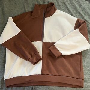 SHEIN Brown Color Block Quarter Zip